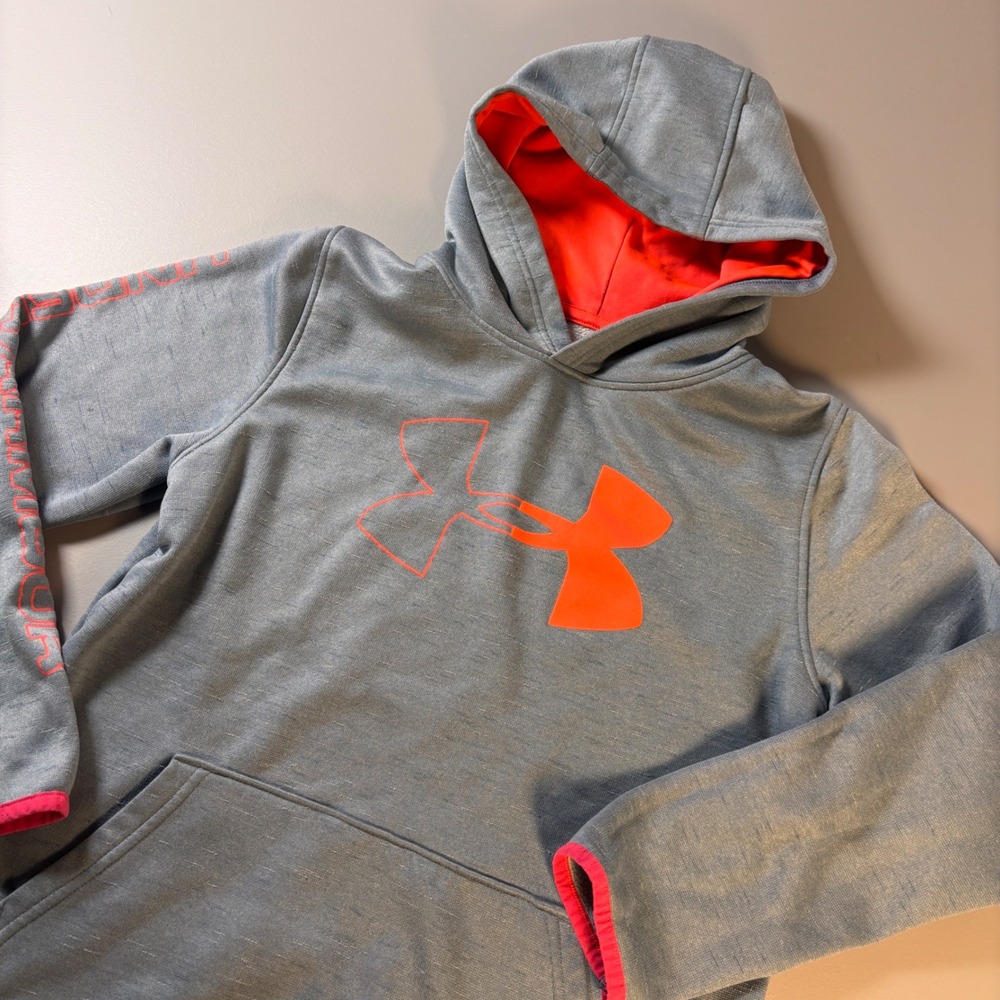 Under Armour ColdGear Youth Girls Loose Fit Hoodie Gray Orange Pink Size‎ YLG